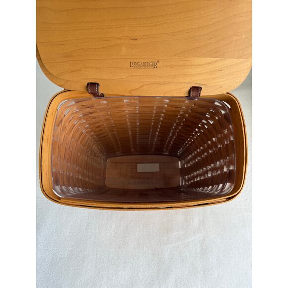 Longaberger 2000 Large Mail Basket w/ Leather Connectors to Lid & Protector - Picture 5 of 14